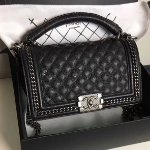 Copy Chanel Grained Calfskin Boy Bag with Top Handle Black A14041 VS03895