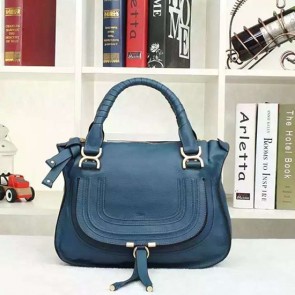 Copy Chloe Marcie Medium Leather Satchel Bag Blue 20716 VS07299