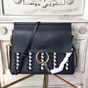 Copy Chloe Original Calfskin Braided Faye Bag Black 240603 VS02588