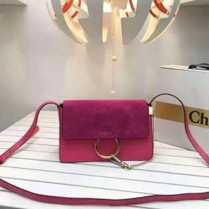 Copy Fashion Chloe Faye Small Calf Leather Shoulder Bag Rose 3S1126 VS02304