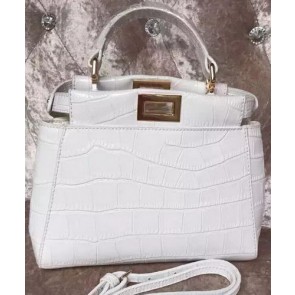 Copy Fendi mini Peekaboo Bag Croco Leather F30320 White VS09735