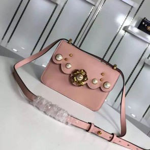 Copy Gucci Bow Pearl Studs Shoulder Bag Pink 496325 VS04171