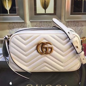Copy Gucci GG Marmont Matelasse Shoulder Bag White Original Leather 447632 VS04966