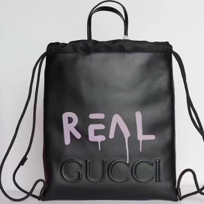 Copy Gucci Guccighost Drawstring Backpack Black with Pink Print 474210 VS02355