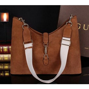 Copy Gucci New Jackie Medium Shoulder Bag Suede Leather 246907 Apricot VS06969