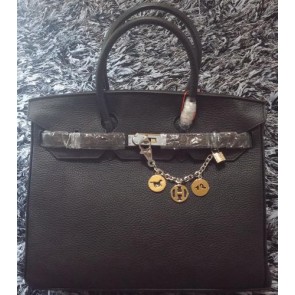 Copy Hermes Birkin 35CM Tote Bag Litchi Leather HB35GL Black VS07039