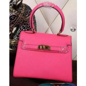 Copy Hermes Kelly 20cm Tote Bag Litchi Leather K20 Rose VS01838