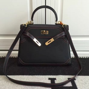 Copy Hermes Kelly 28 Tote Bag in Black Swift Leather Red Line HK1220 VS01264
