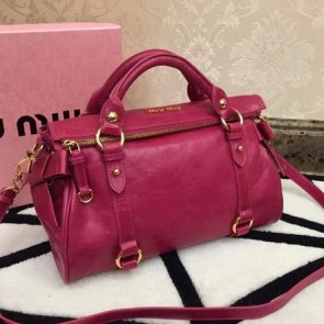 Copy miu miu Bowknot Top Handle Bag Bright Leather M0632 Rose VS07885