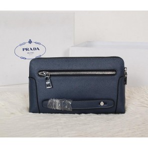 Designer Copy Prada Saffiano Leather Clutch P8911 Royal VS07667