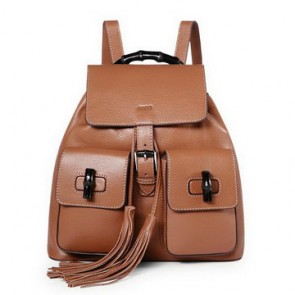 Designer Gucci Bamboo Leather Backpack 370833 Wheat VS09432