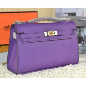 Designer Hermes MINI Kelly 22cm Tote Bag Calfskin Leather Purple VS05689