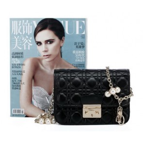 Designer Imitation MISS DIOR Shoulder Bag in Lambskin Leather CD6331 Black VS09138