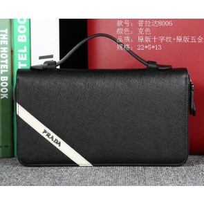 Designer Prada Saffiano Leather Clutch P8006 Black VS03591