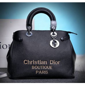 Dior Shish Tote Bag Grainy Calfskin Leather D9691 Black VS04122