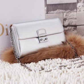 DIOR Shoulder Bag Iridescent Leather CD8355 Silver VS05354