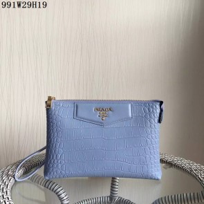 Fake Best Prada Croco Leather Clutch PD991 SkyBlue VS01281