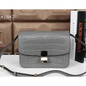Fake Celine Classic Box Small Flap Bag Croco Leather C3118 Grey VS06312