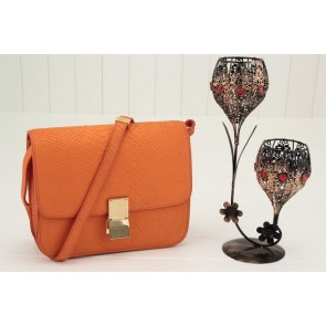 Fake Celine Classic Box Small Flap Bag Original Snake Leather 11042 Orange VS05267