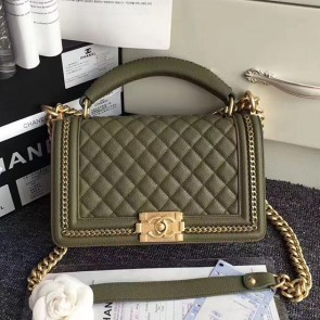 Fake Chanel Green Quilted Caviar Boy Bag with Top Handle 180302 VS09524