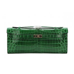 Fake Cheap Hermes Kelly Clutch Bag Croco Leather K1002 Green VS04294