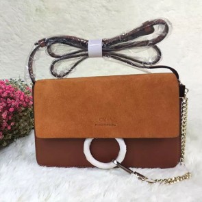 Fake Chloe Faye Small Textured-leather Shoulder Bag Tan 151090 VS00309