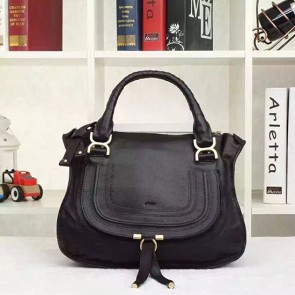 Fake Chloe Marcie Medium Leather Satchel Bag Black 20716 VS03003