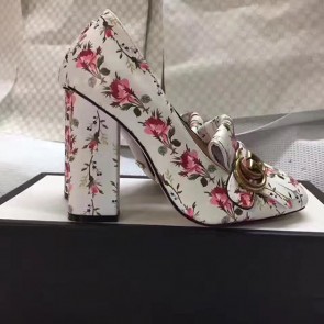 Fake Fake Gucci Flower Leather Fringe Pump White 408206 VS07655