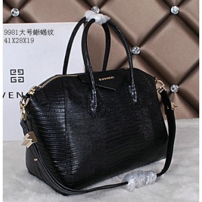 Fake Givenchy Large Antigona Bag Lizard Leather G9981L Black VS01100