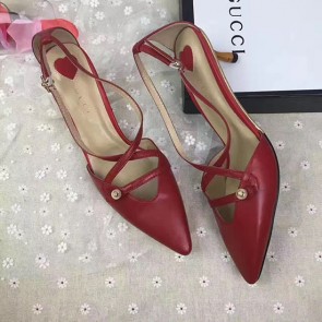 Fake Gucci Sheep Leather Pump Burgundy 580117 VS04018