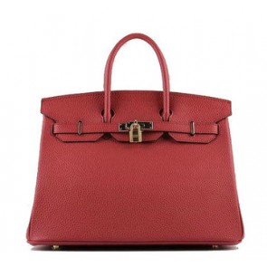 Fake Hermes Birkin 35CM Tote Bag Red Grainy Leather H-35 Gold VS06187
