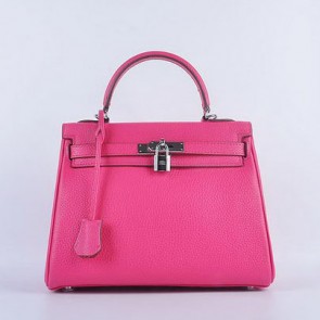 Fake Hermes Kelly 28cm Shoulder Bags Rose Grainy Leather Silver VS06084