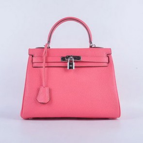 Fake Hermes Kelly 28cm Shoulder Bags Rosy Grainy Leather Silver VS05975