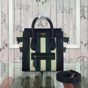 Fake Imitation Celine Luggage Nano Bag Fabric CTA3309 Black&Green VS07802