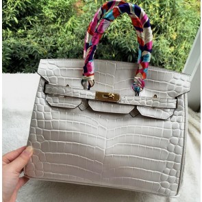 Fake Imitation Hermes Birkin 30CM Tote Bags Croco Leather H30CO OffWhite VS07014
