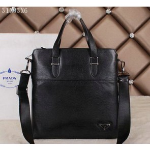 Fake PRADA Calfskin Leather Business Tote Bag 250012 Balck VS00333
