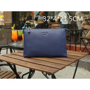 Fake Prada Grainy Leather Clutch P66233 Blue VS09332