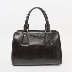 Fake Prada Import Original Burnished Leather Tote Handbag BN2205 in Black XZ VS00854