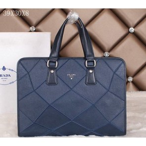 Fake Prada Original Calfskin Leather Briefcase PM13 Blue VS06917