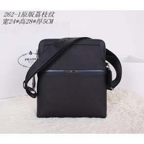 Fake Prada Original Grainy Leather Messenger Bag P2621 Black VS04832