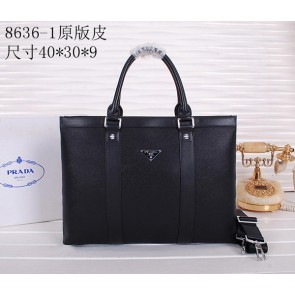 Fake Prada Original Leather Briefcase P86361 Black VS02089