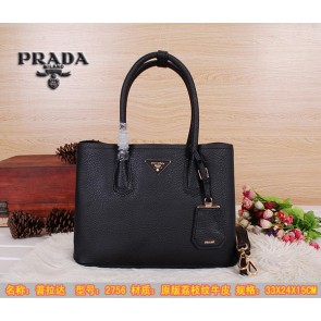 Fake Prada Original Leather Tote Bags BN2756 Black VS08833