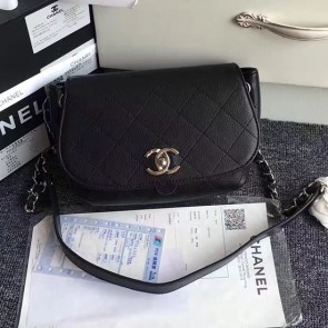 Fake Top Chanel Grained Calfskin Shoulder Bag Black A92949 VS08810