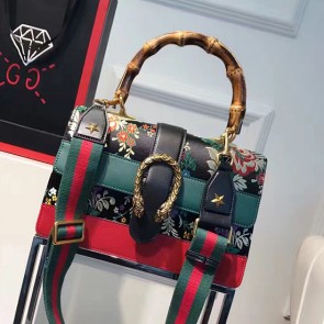 Fake Top Gucci Dionysus Embroidered Leather Top Handle Bag Black 448075 VS05453