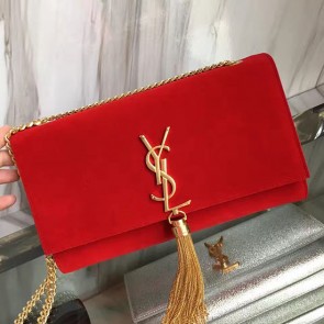 Fake Yves Saint Laurent Red Suede Monogram Tassel Bag Y221240 VS06751