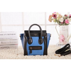 Fashion Celine Nano Luggage 3309 in Blue Suede Caviar with Black/Blue Original Leather VS00379