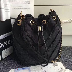 Fashion Copy Chanel Canvas Patchwork Drawstring Bag Black A93727 VS08534