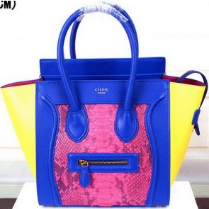 Fashion Replica Celine Luggage Micro Boston Bag Snake Leather CT3308M Rose&Blue&Yellow VS06536