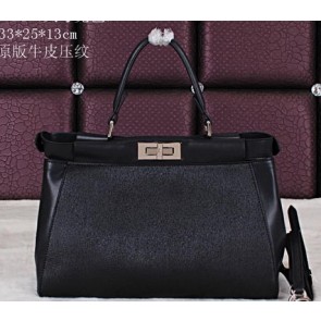 Fendi Icoic Peekaboo Bag Saffiano Leather FD8928L Black VS05438