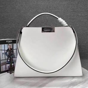 Fendi Peekaboo Tote Bag White Original Leather F280504 VS07012